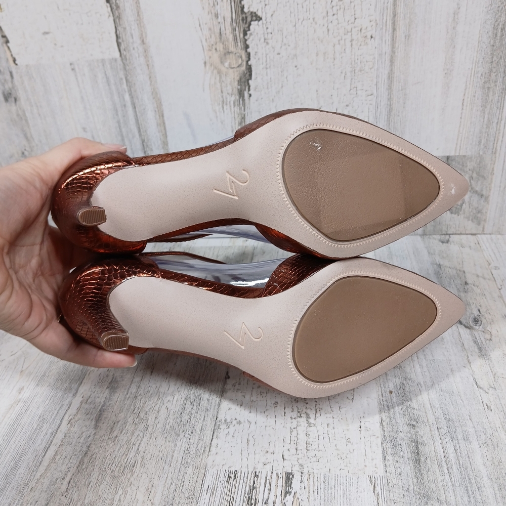 NEW Naturalizer 27 Edit Abilyn Brown Snake Pointy Toe Ankle Strap Heels #1523 - Picture 9 of 12